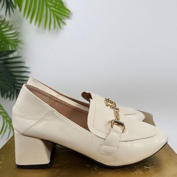 Women's Vintage 90s Cream Preppy Coquette Slip On Soft Girl Heel Loafers / 6 - Picture 3 of 8
